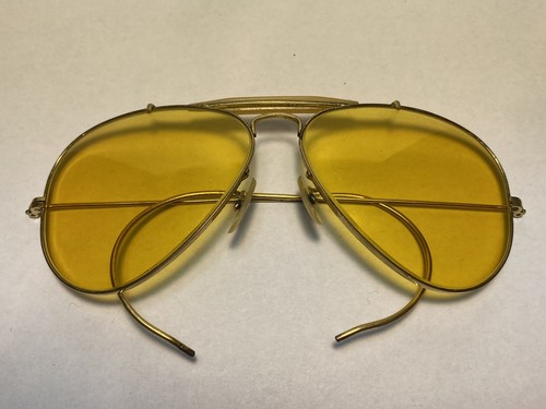 58-14 VINTAGE 60s B&L RAY BAN AMBERMATIC OUTDOORSMAN Aviator Sunglasses Yellow - Picture 3 of 10
