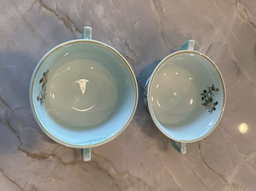 Lot of 4 Adams Calyx Ware Ming Jade Flat Cream Soup Bowl & Saucer Double Handle - Picture 12 of 24