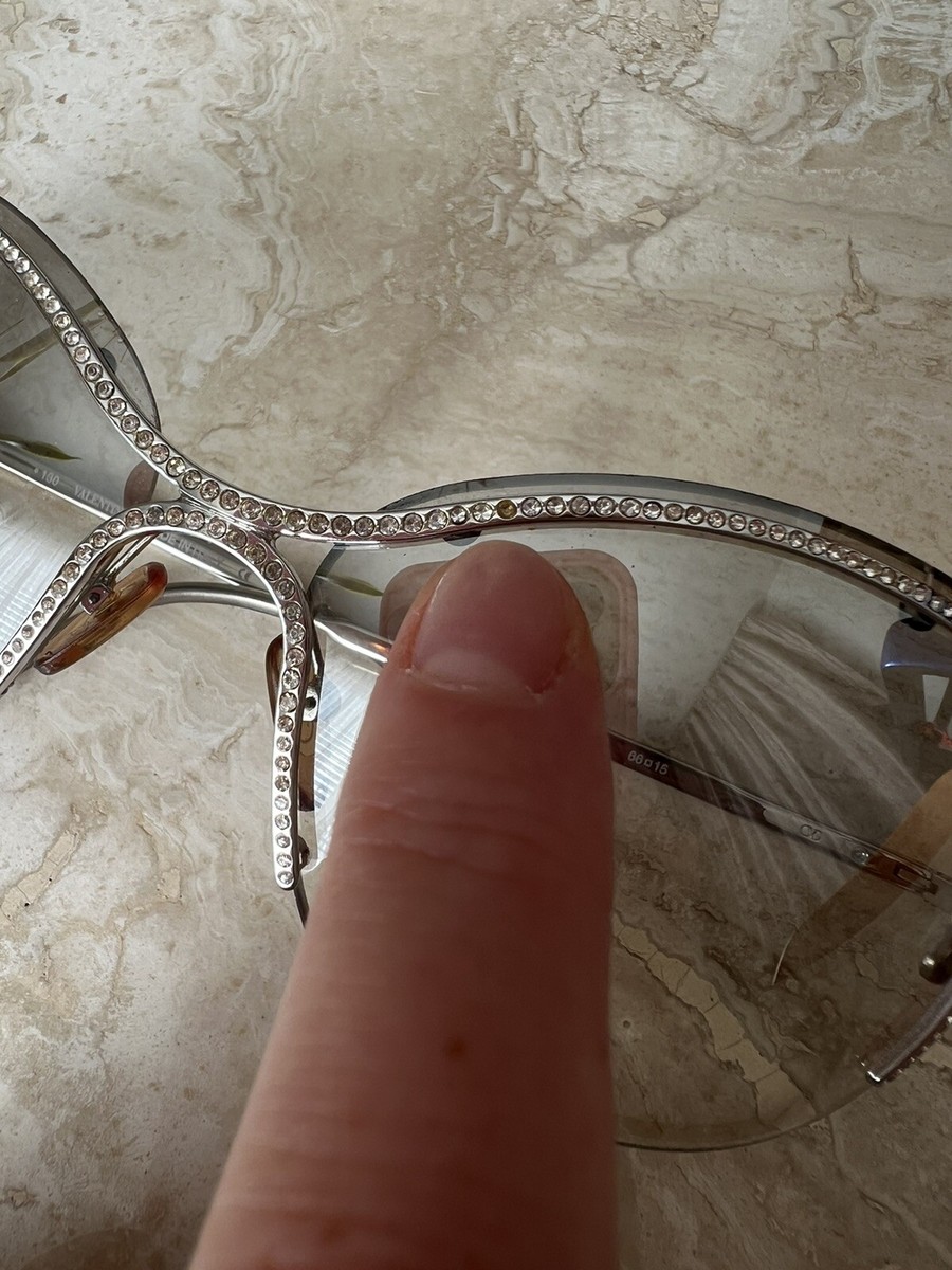Valentino Vintage Rhinestones Clear Silver Sunglasses Shield  display picture 3