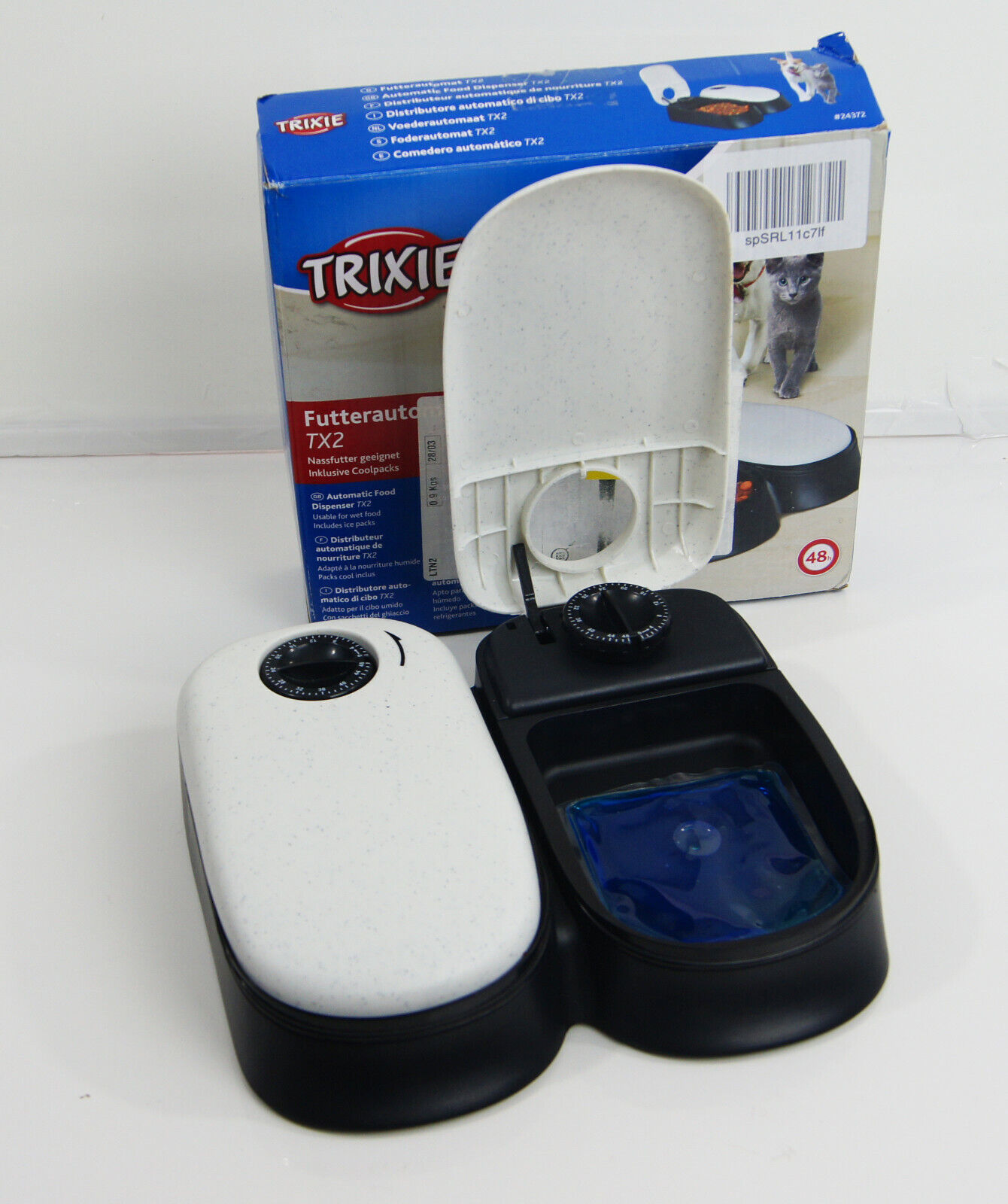 Trixie Tx2 Automatic Food Dispenser Bowl Pet Feeder With Timer Dog Cat 300Ml