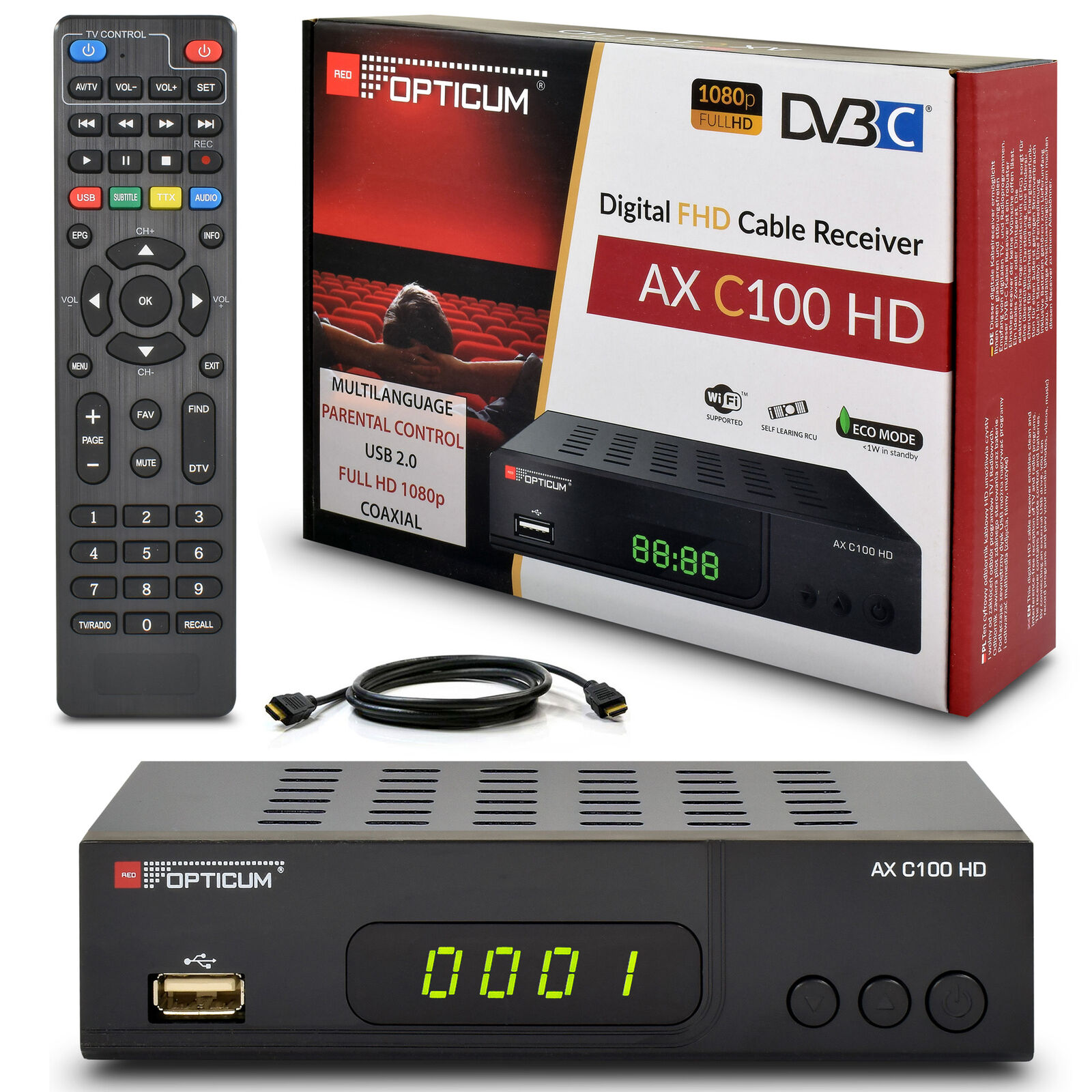 Digital Kabel Receiver Opticum AX C100 Kabelreceiver USB Scart HDTV HD HDMI PVR