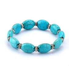 Handmade Fashion Women Blue Beaded Bracelet Faux Turquoise Stretchy Trendy Gift