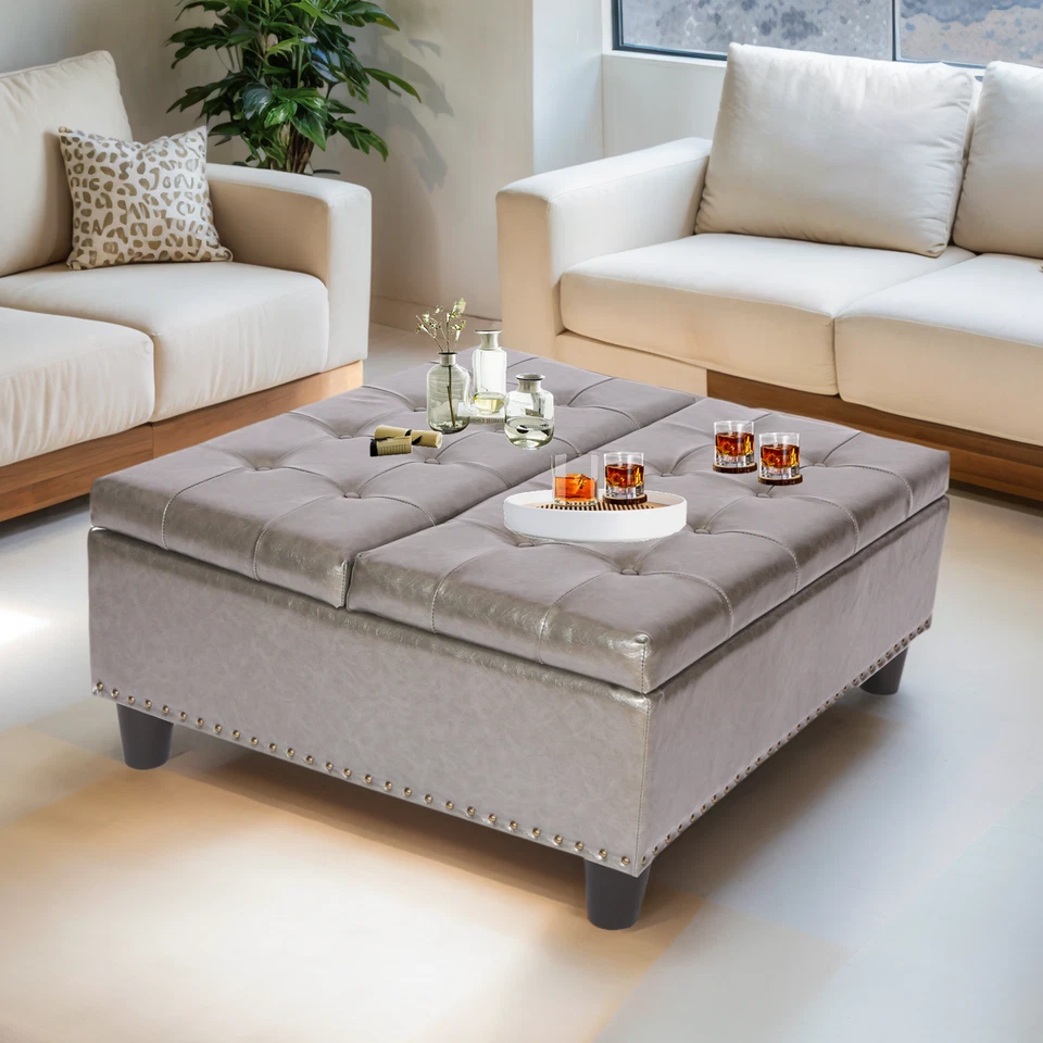 Mesa de centro tapizada de banco cuadrada de 34"" otomana de almacenamiento grande con tapa elevadora Foto 2 de 4