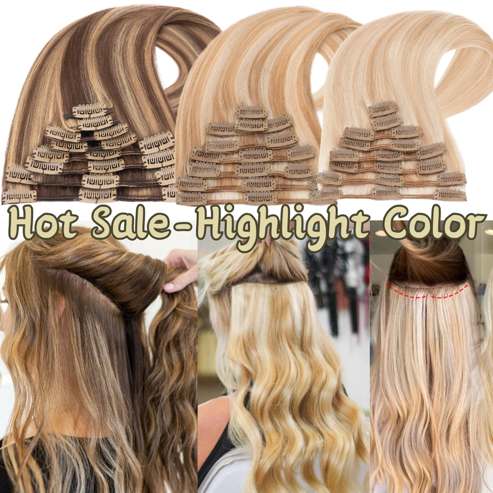 20CM-80CM Russische Clip In Remy Echthaar Extensions Haarverlängerung Human Hair - Bild 3 von 4