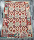 Chalk Handmade Afghan/Turkish Kilim Rug, Aztec Wool Area Rug, Size 241x174 CM