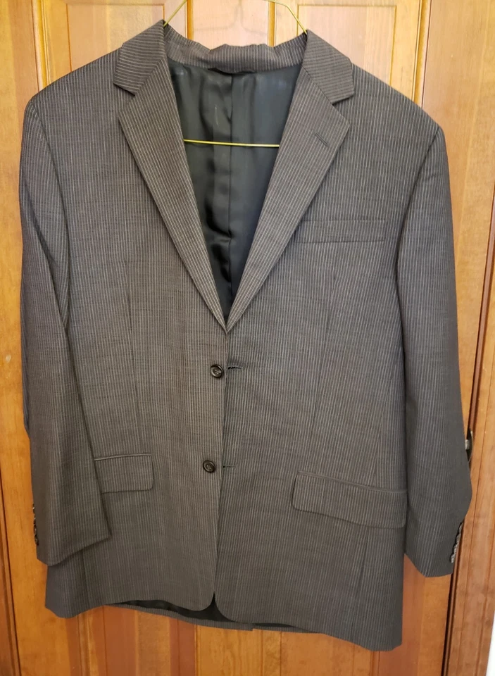 NEW Vintage French Connection 2-Pc Black Pinstripe Suit Sz 40 Jacket, Sz 36 Pant - Image 2 of 4