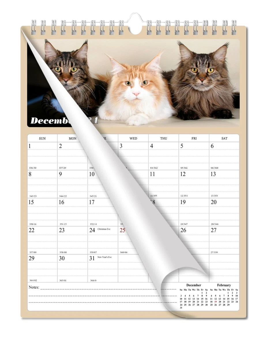 2024 Wall Calendar Spiral-bound Twin - 12 Months Planner 11" x 17" (Cats) |  eBay