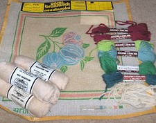 Brunswick "Floral w/ Leaves" Hand Screened Needlepoint Canvas w/ Wool Yarn