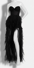 Ieena for Mac Duggal Women's Black Strapless Bustier Net Gown Dress Size 8
