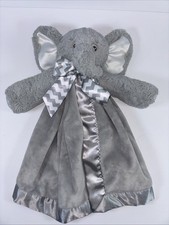 Bearington Baby Gray Elephant Security Blanket Lovey 15" Satin Edges