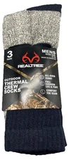 New Realtree Men’s Thermal Crew Socks Shoe Size 6-12 Navy Blue  Super Warm NIB B