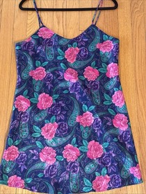VTG Mystique Intimates Multicolored Floral/Paisley Bias Cut Slip Dress Large 38B
