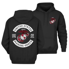 United States Marine Corps 250 Years Hoodie, Ega Crest Back Print Pullover