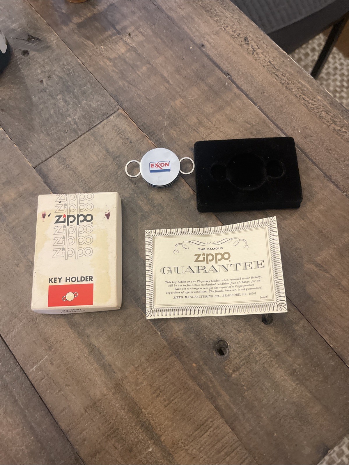 ZIPPO KEYCHAIN EXXON GAS OIL SERVICE STATION ADVERTISING KEYHOLDER SIGN LOGO