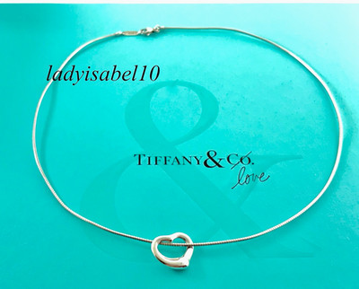 Tiffany & Co kleines offenes Herz Anhänger Draht Halsreif Halskette Silber mit Etui-Auth