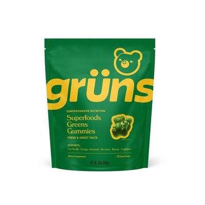 Adults Gruns Super Greens Gummies, Multivitamin Superfood Gummy Bears, Spirulina