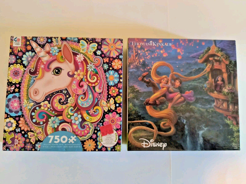 Lot Of 2 Thomas Kinkade & Disney 750 Pc Puzzles ( Groovy Animals )