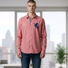 Express Valour Nobility Mens Button Down Giant Embroidered Lion Size Large