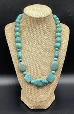 JAY KING, DRT-Sterling Chunky Heavy Blue Green Turquoise Nugget Bead Necklace