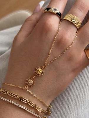 #ad 3 $39 Sun Hand Chain Adjustable Slave Bracelet Tarnish Free Stainless Steel $19.99