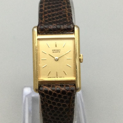 Vintage Seiko Tank Watch Women 18mm Gold Tone 2Y00-5479 Leather