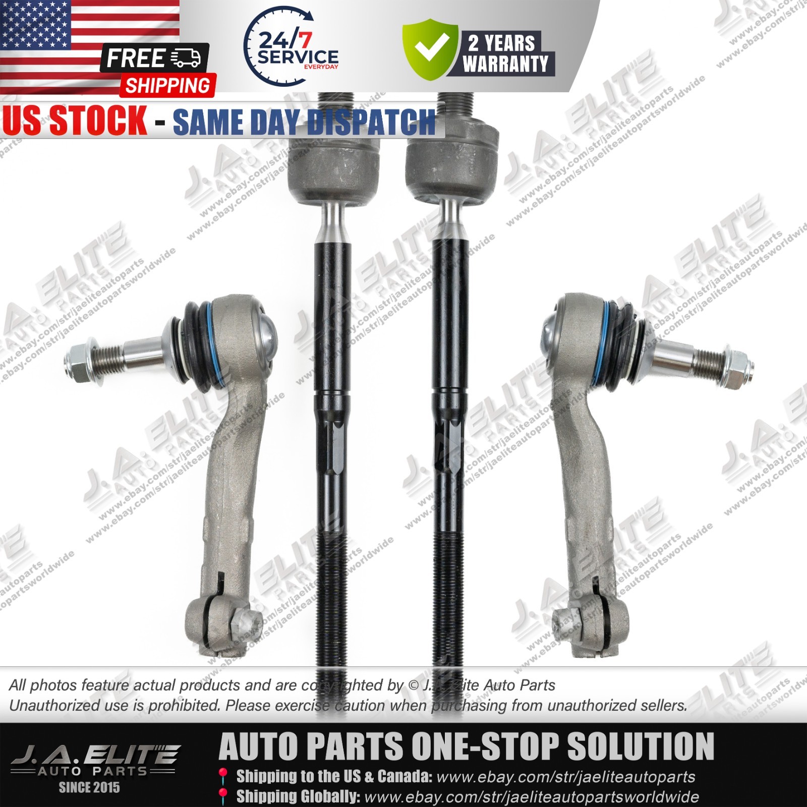 4pcs Left & Right Inner & Outer Tie Rod Ball Joint fit Rolls-Royce Cullinan