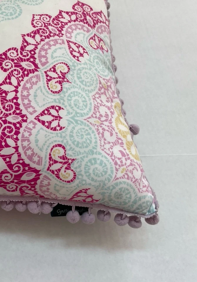 Cynthia Rowley Pillow White Pink Blue Yellow Tassels - Image 2 of 3