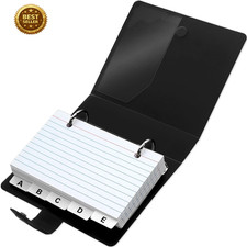3X5 Lined Index Cards with Ring Binder Holder and Dividers, Black