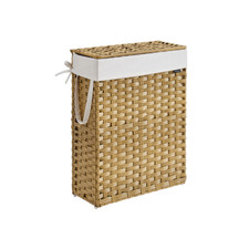 Slim Rattan Laundry Hamper with Lid and Handles, 14.5 Gallon 55L 