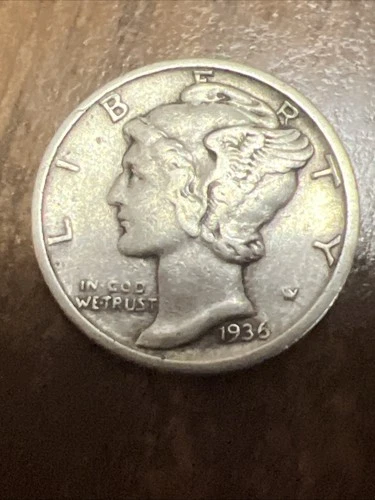 1936-S Mercury Silver Dime, Very Fine Circ. 53 , Free shipping.