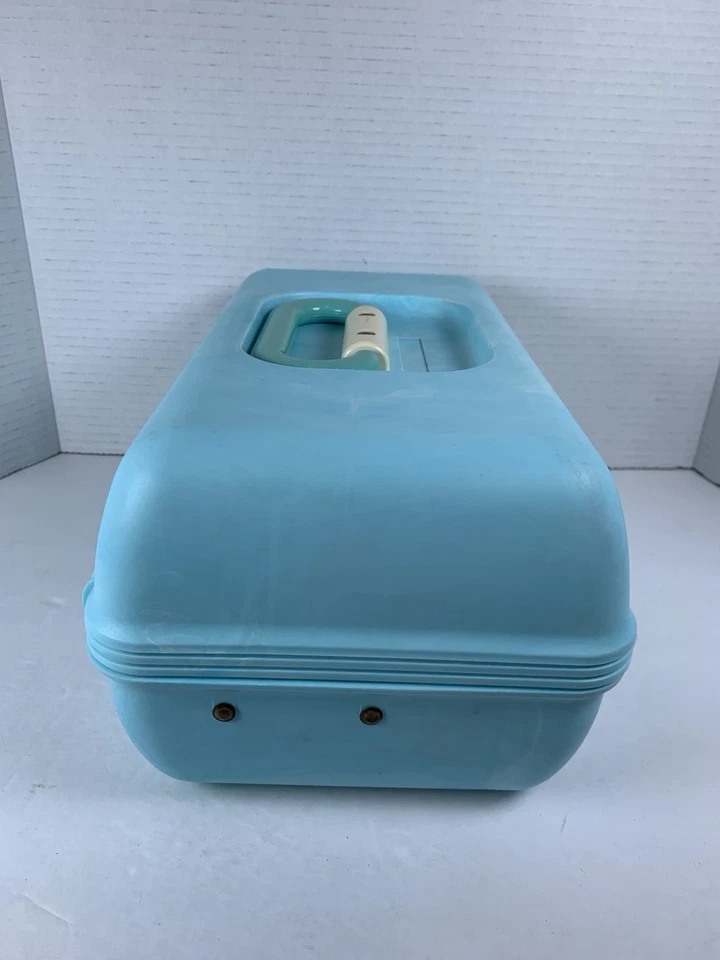 复古 Caboodles 盒子化妆盒蓝色带托盘和镜子 (WP157) — 第 4/4 张图片