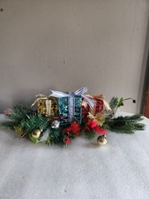 Christmas Tabletop Decoration  Pine Branches 3 Metallic Colored Gifts  Ornaments