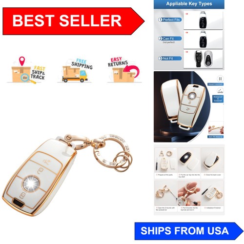 Stylish Mercedes Benz Key Fob Cover with Bling Keychain - Fits 2017-2021 Models