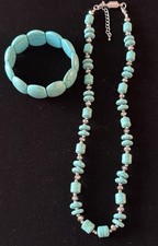 Faux Turquoise Necklace And Stretch Bracelet Set