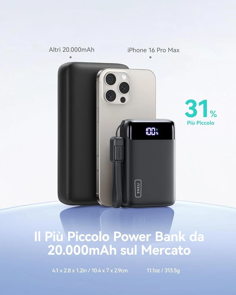 INIU Power Bank mini 20000mAh 22,5W Ricarica Rapida P51 - Immagine 3 di 4