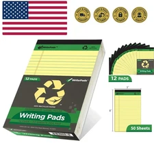 Yellow Legal Pads 12Pads Writing Pads Recycled Paper 5"x8" Norrow Ruled Lined...