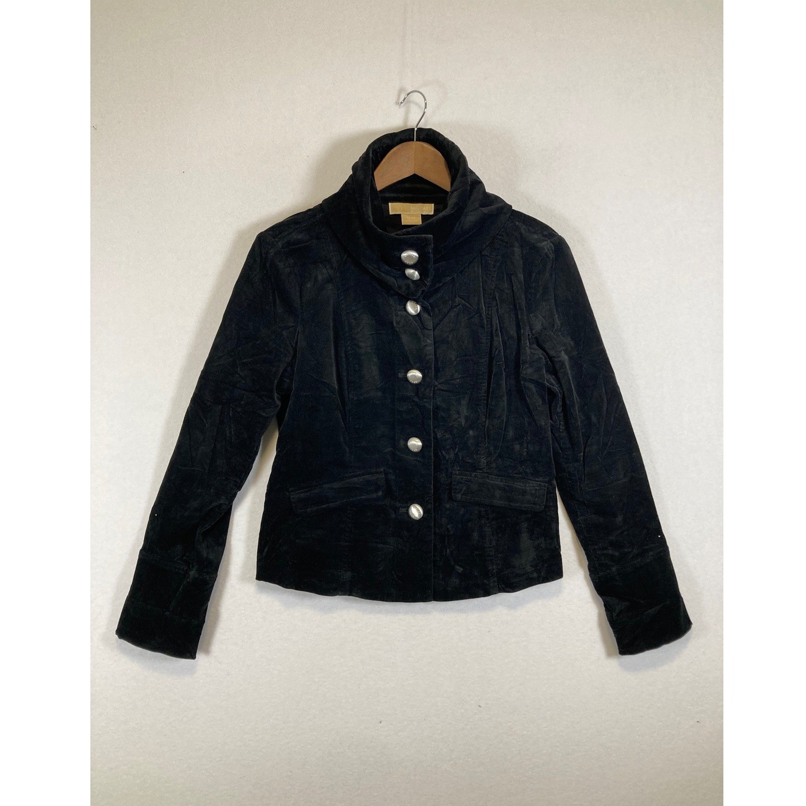 Dark Academia Michael Kors Women M Black Corduroy Funnel Nec