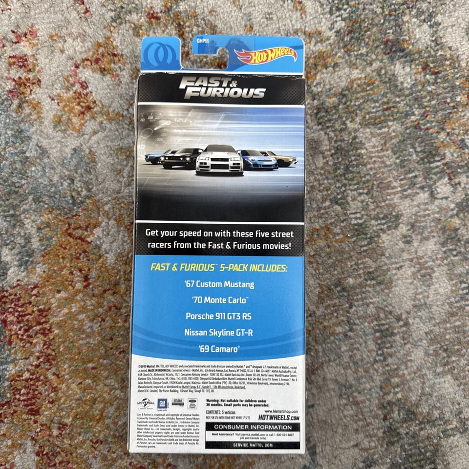 Fast & Furious 5-Pack 2019 Hot Wheels Skyline Monte Carlo Porsche Camaro Mustang - Image 2 of 4