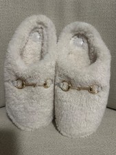 anthropologie White Fur Slippers- size 7 women s