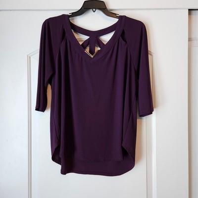 AUW Shirt Blouse Cutout 3/4 Sleeve Top Sz XL Purple Office Whimsigoth Business