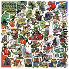 Green Rat Hot Rod Style Stickers 50pk Fun Green Rat Motorcycle Fink Stickers Fun