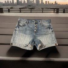 Old Navy Shorts Women Sz 12 Button Fly High Rise Secret Slim Pockets Blue Denim