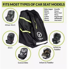 V VOLKGO Durable Car Seat Travel Bag Ideal Gate Check Bag Black Green Accents