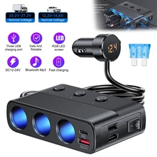 3Way Car Cigarette Lighter Socket Splitter USB Fast Charger Power Adapter 12-24V