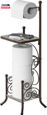 English Style Bathroom Toilet Tissue Roll Holder Stand with Shelf Bronze