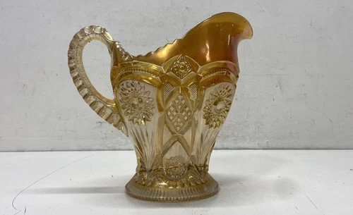 Imperial Marigold Carnival Glass Pitcher 8.5in Tall Vintage Glass -Centerpiece