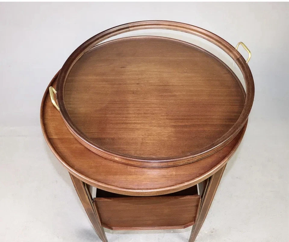 "Mesa de té francesa vintage con tapa de vidrio de dos niveles, 31"" de alto x 33"" de diámetro" Foto 3 de 4