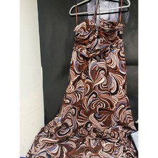 LOFT Beach Halter Maxi Dress Brown Swirl Print Smocked Waist XL