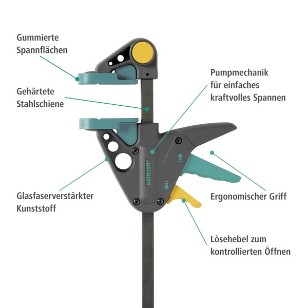 wolfcraft EHZ 65-300 Mm Einhandzwinge PRO 3457000 - 90 Kg Spannkraft 300 Mm-image