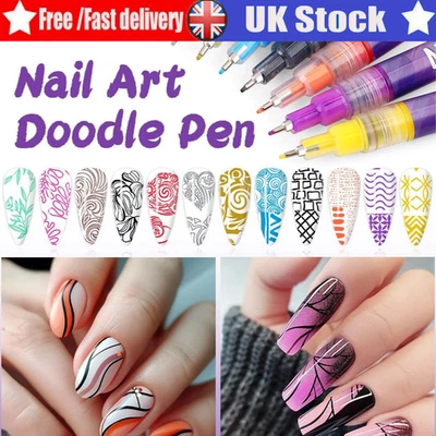 12PCS Nail Art Pen Marker Set 0.5mm Extra Fine Tip for Precise Graffiti Drawing